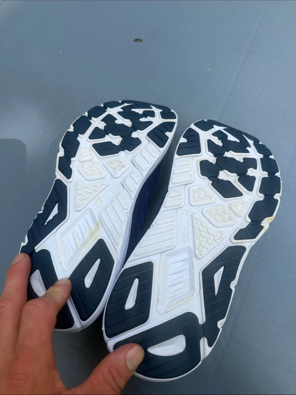 Hoka Navy Running Shoes with Aqua Accents. Wide shoes